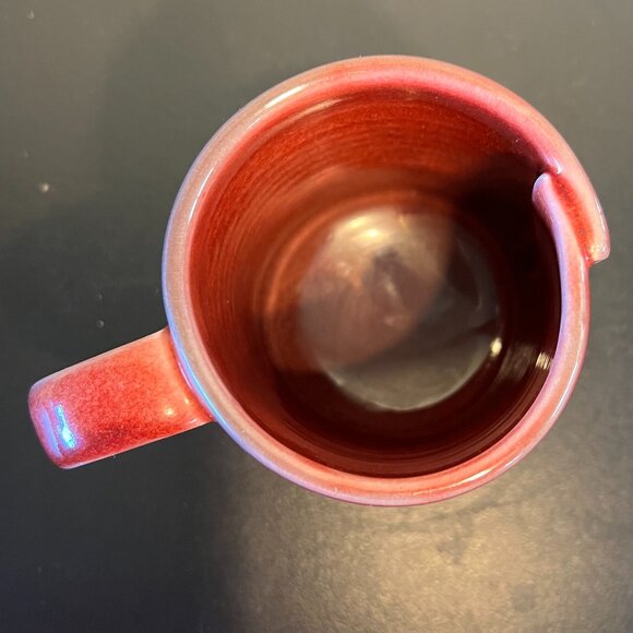Artisan Handcrafted Cranberry Red Glaze Pottery Mug with Folded Overlap Wall - Picture 7 of 11